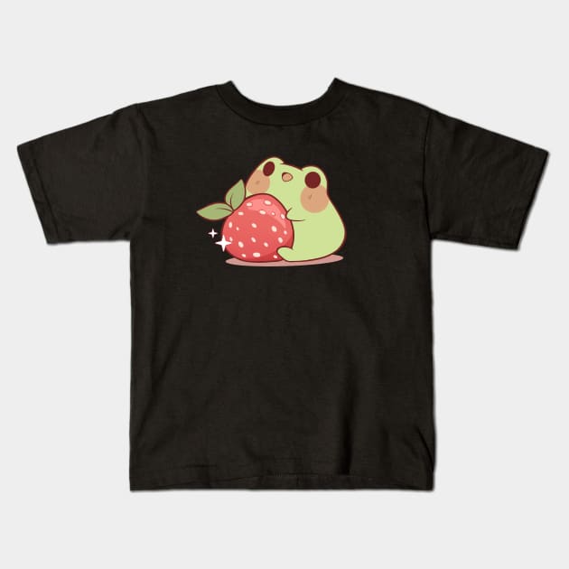 Frog With Strawberry Kids T-Shirt by Rihnlin